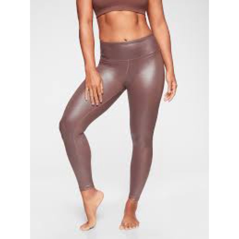 Athleta Elation Brown Shimmer High Rise Tights Crop Leggings in Cinnamon Brown